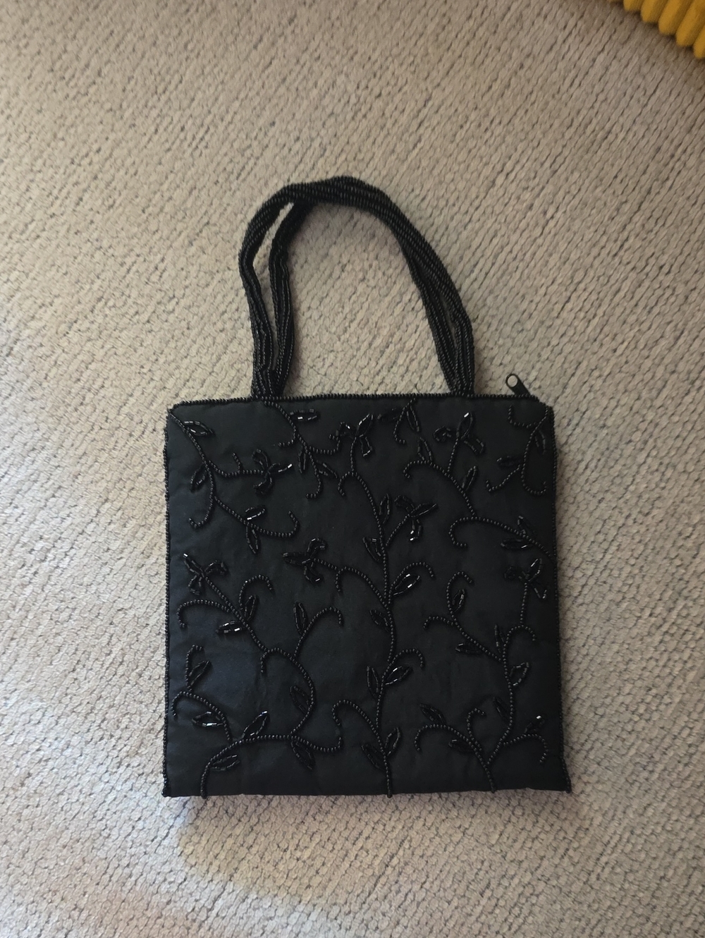Black Beaded Floral Handbag